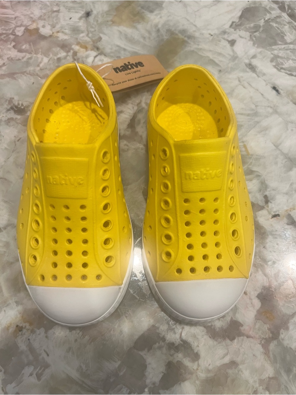 Native Shoes Kids Slip-On Water Shoes in Bright Yellow with White Toe